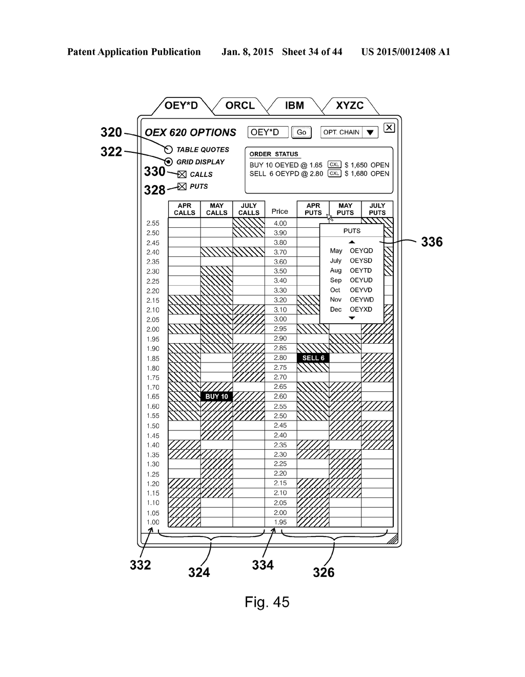 Interactive grid-based graphical trading system for real time security     trading - diagram, schematic, and image 35