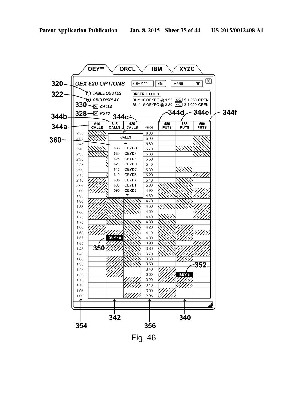 Interactive grid-based graphical trading system for real time security     trading - diagram, schematic, and image 36