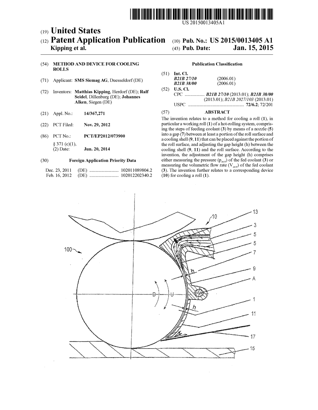 METHOD AND DEVICE FOR COOLING ROLLS - diagram, schematic, and image 01