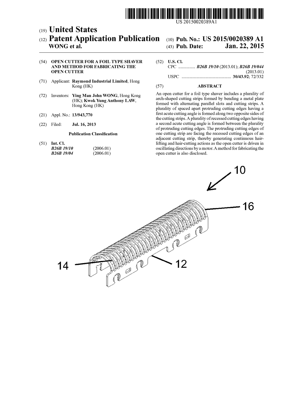 OPEN CUTTER FOR A FOIL TYPE SHAVER AND METHOD FOR FABRICATING THE OPEN     CUTTER - diagram, schematic, and image 01