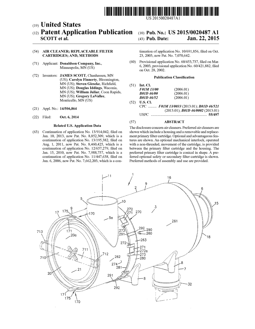 Air cleaner; replaceable filter cartridges; and, methods - diagram, schematic, and image 01