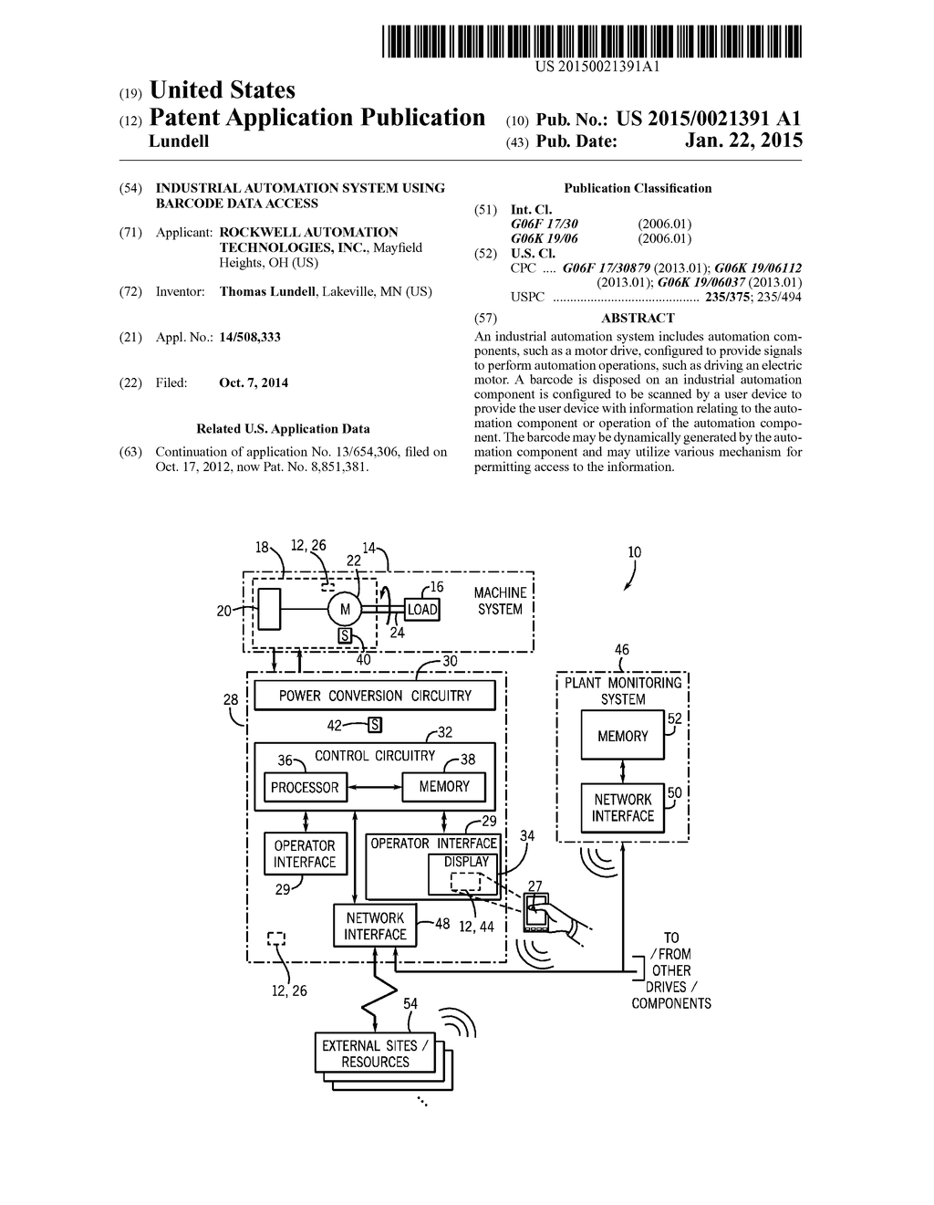 INDUSTRIAL AUTOMATION SYSTEM USING BARCODE DATA ACCESS - diagram, schematic, and image 01