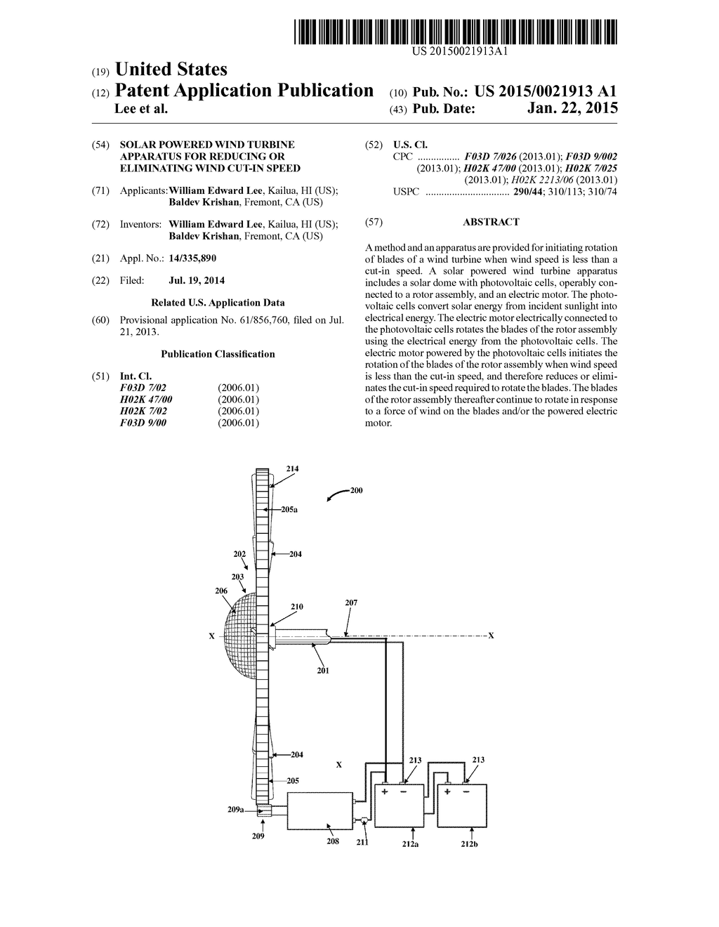 Solar Powered Wind Turbine Apparatus For Reducing Or Eliminating Wind     Cut-in Speed - diagram, schematic, and image 01