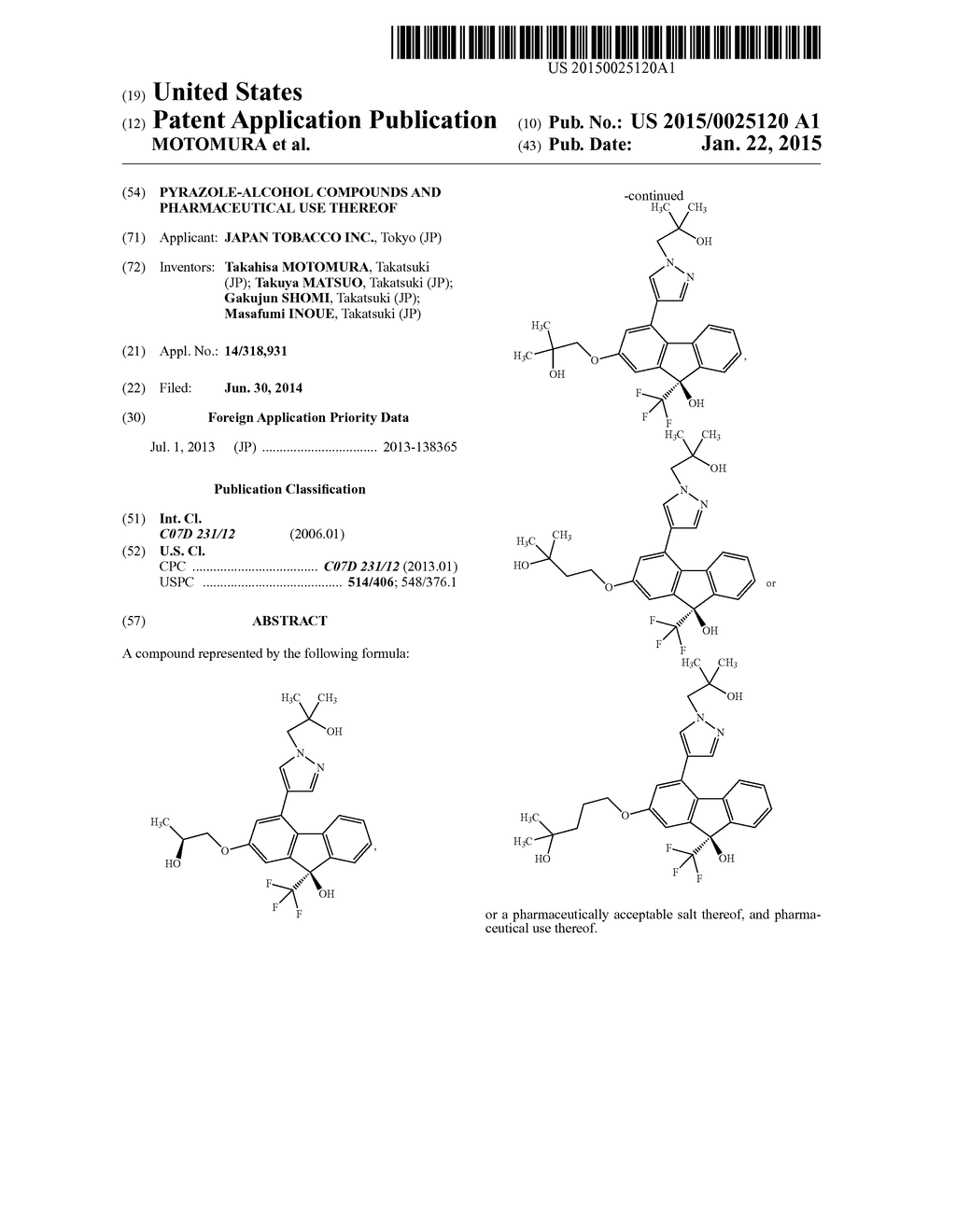 PYRAZOLE-ALCOHOL COMPOUNDS AND PHARMACEUTICAL USE THEREOF - diagram, schematic, and image 01