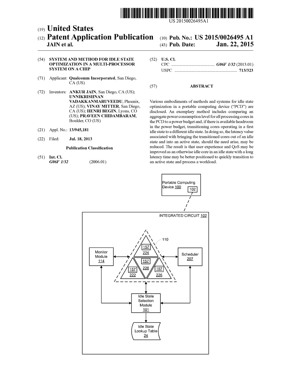 SYSTEM AND METHOD FOR IDLE STATE OPTIMIZATION IN A MULTI-PROCESSOR SYSTEM     ON A CHIP - diagram, schematic, and image 01