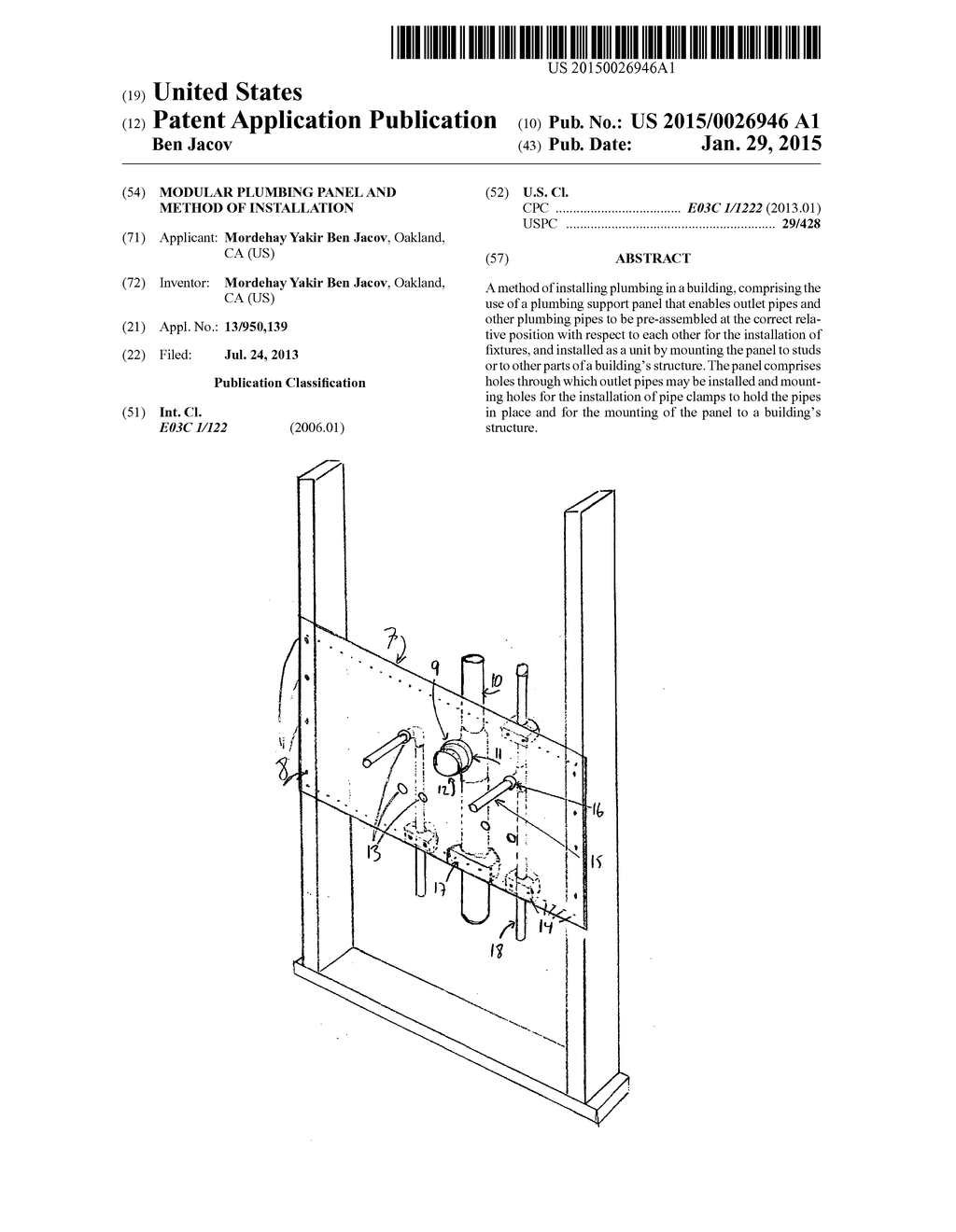 Modular Plumbing Panel and Method of Installation - diagram, schematic, and image 01