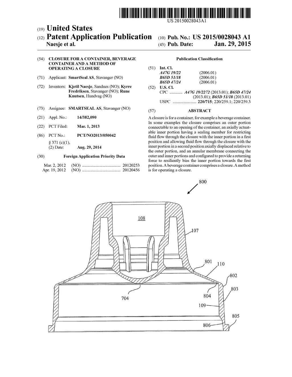 Closure for a Container, Beverage Container and a Method of Operating a     Closure - diagram, schematic, and image 01