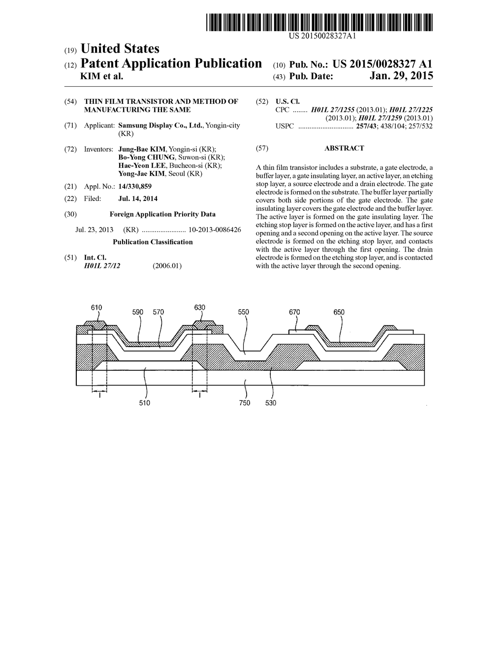 THIN FILM TRANSISTOR AND METHOD OF MANUFACTURING THE SAME - diagram, schematic, and image 01