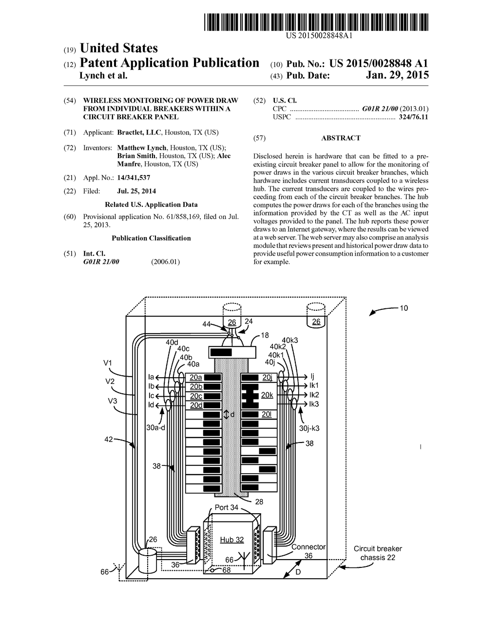 Wireless Monitoring of Power Draw from Individual Breakers Within a     Circuit Breaker Panel - diagram, schematic, and image 01