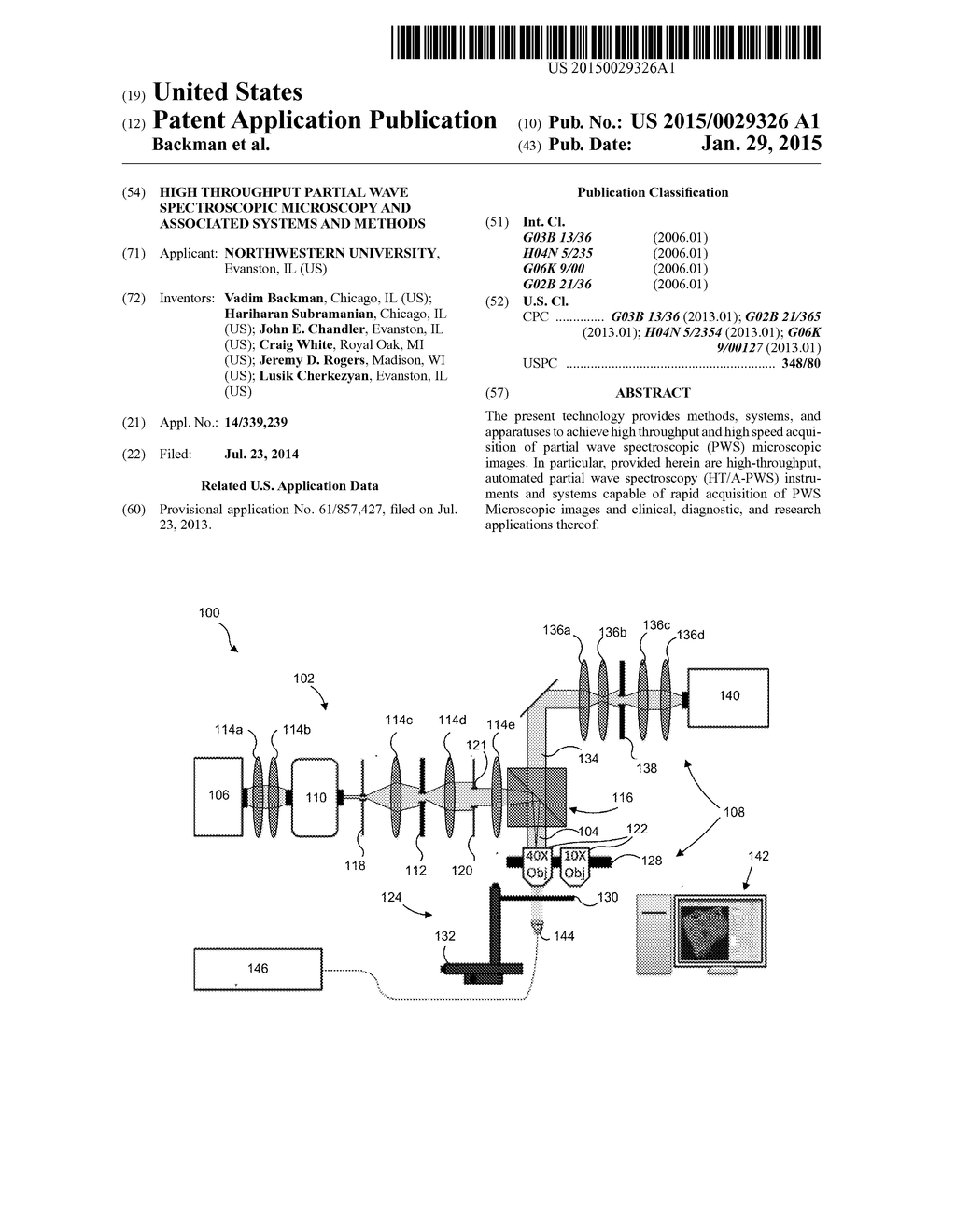 HIGH THROUGHPUT PARTIAL WAVE SPECTROSCOPIC MICROSCOPY AND ASSOCIATED     SYSTEMS AND METHODS - diagram, schematic, and image 01