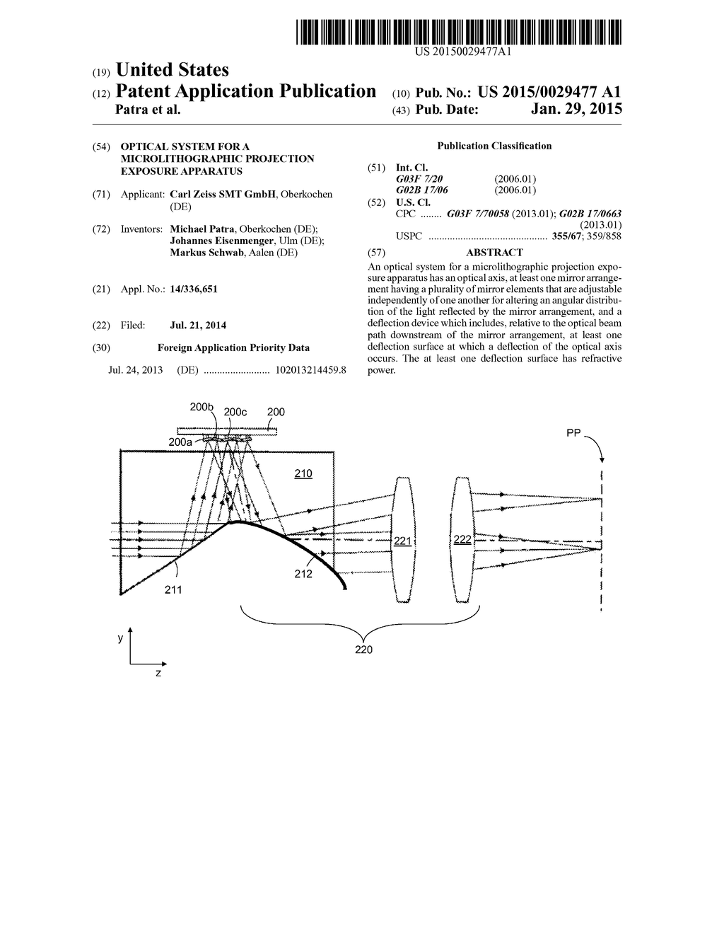 OPTICAL SYSTEM FOR A MICROLITHOGRAPHIC PROJECTION EXPOSURE APPARATUS - diagram, schematic, and image 01