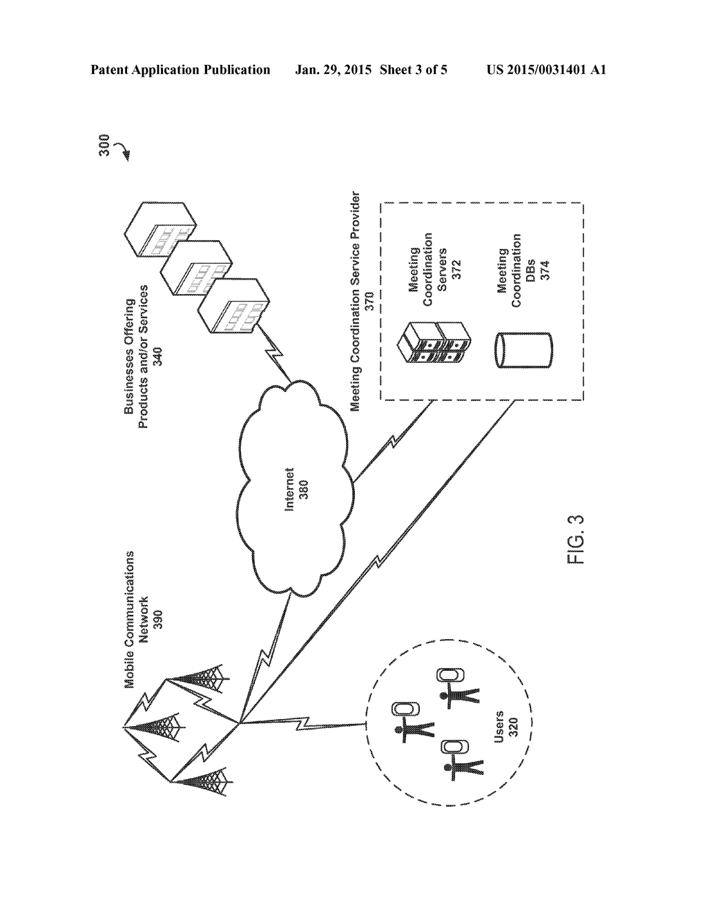 SYSTEM AND METHOD FOR COORDINATING MEETINGS BETWEEN USERS OF A MOBILE     COMMUNICATION NETWORK - diagram, schematic, and image 04