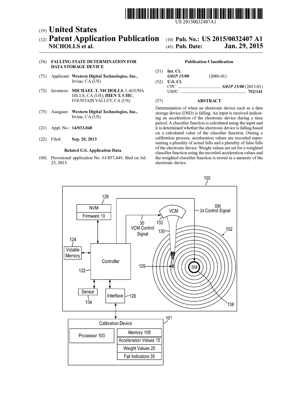 FALLING STATE DETERMINATION FOR DATA STORAGE DEVICE - diagram, schematic, and image 01