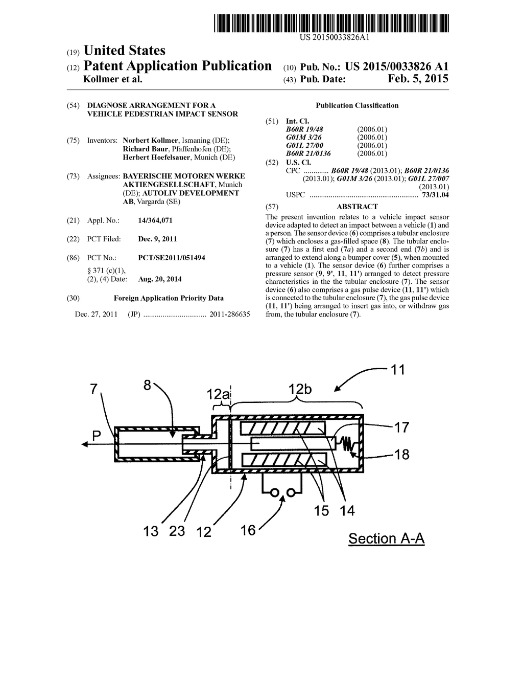 DIAGNOSE ARRANGEMENT FOR A VEHICLE PEDESTRIAN IMPACT SENSOR - diagram, schematic, and image 01