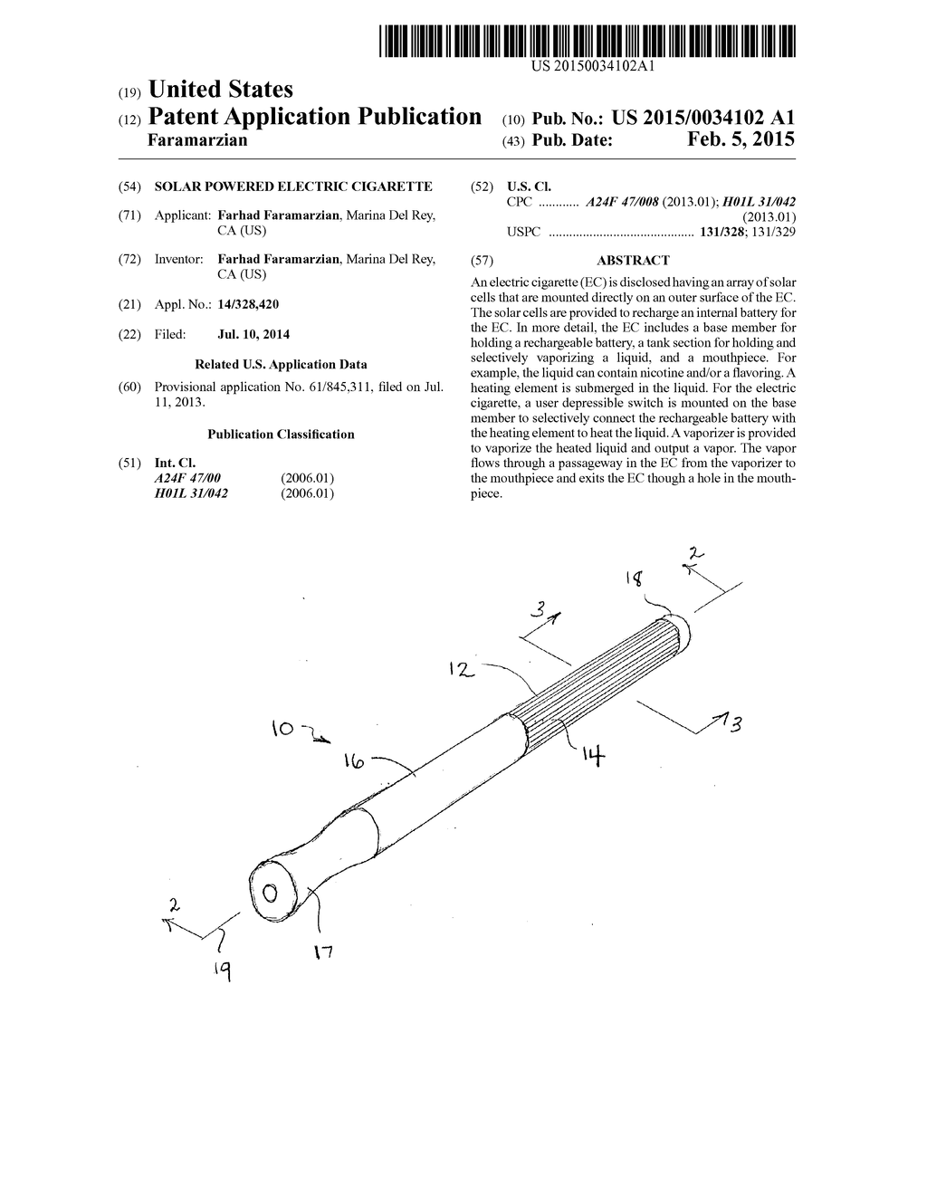 Solar Powered Electric Cigarette - diagram, schematic, and image 01