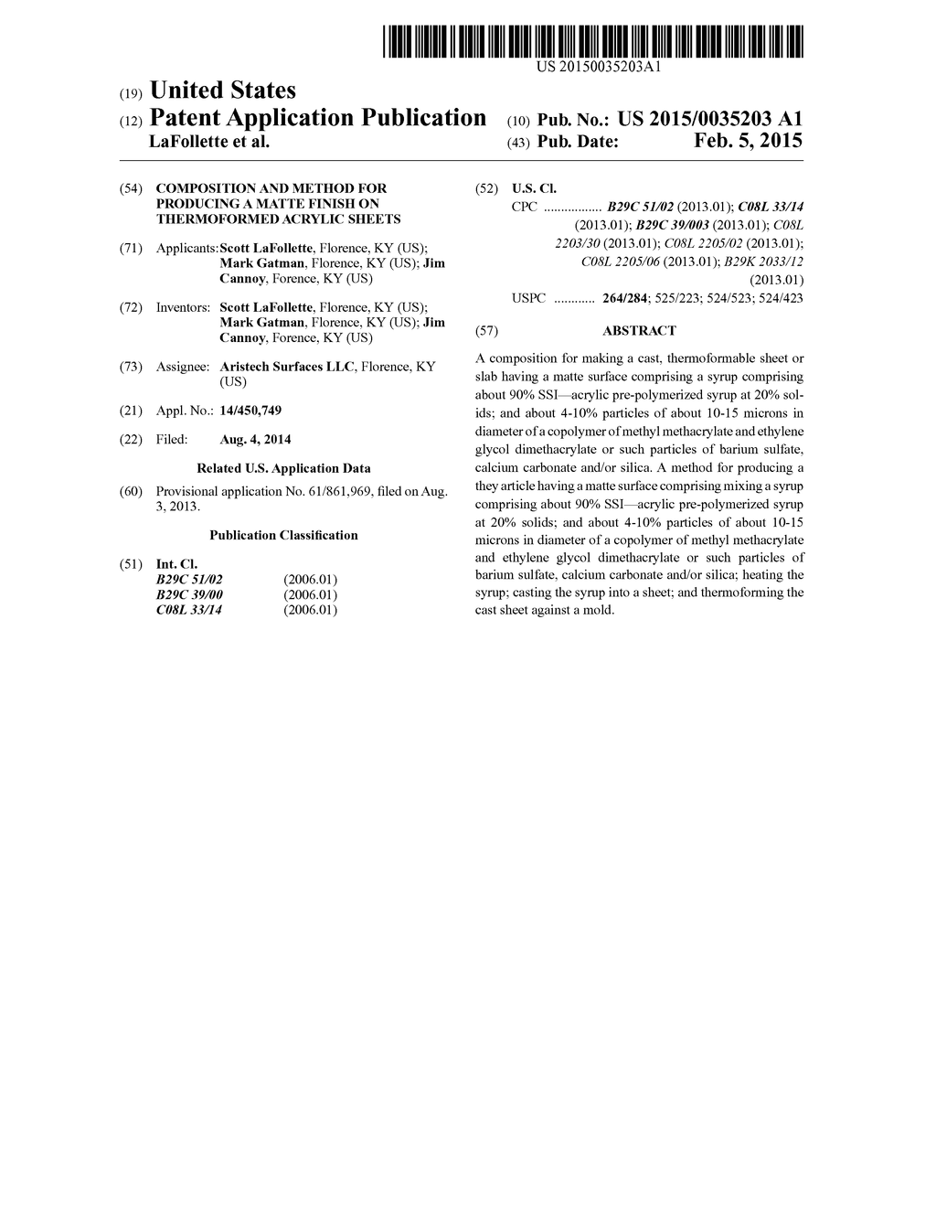 COMPOSITION AND METHOD FOR PRODUCING A MATTE FINISH ON THERMOFORMED     ACRYLIC SHEETS - diagram, schematic, and image 01