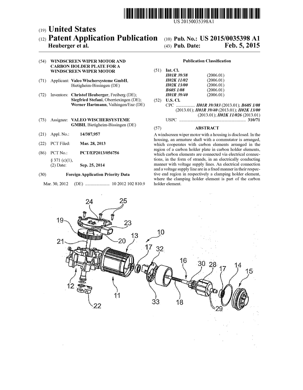 WINDSCREEN WIPER MOTOR AND CARBON HOLDER PLATE FOR A WINDSCREEN WIPER     MOTOR - diagram, schematic, and image 01