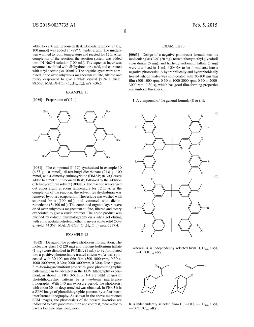 MOLECULAR GLASS PHOTORESISTS CONTAINING BISPHENOL A FRAMEWORK AND METHOD     FOR PREPARING THE SAME AND USE THEREOF - diagram, schematic, and image 12