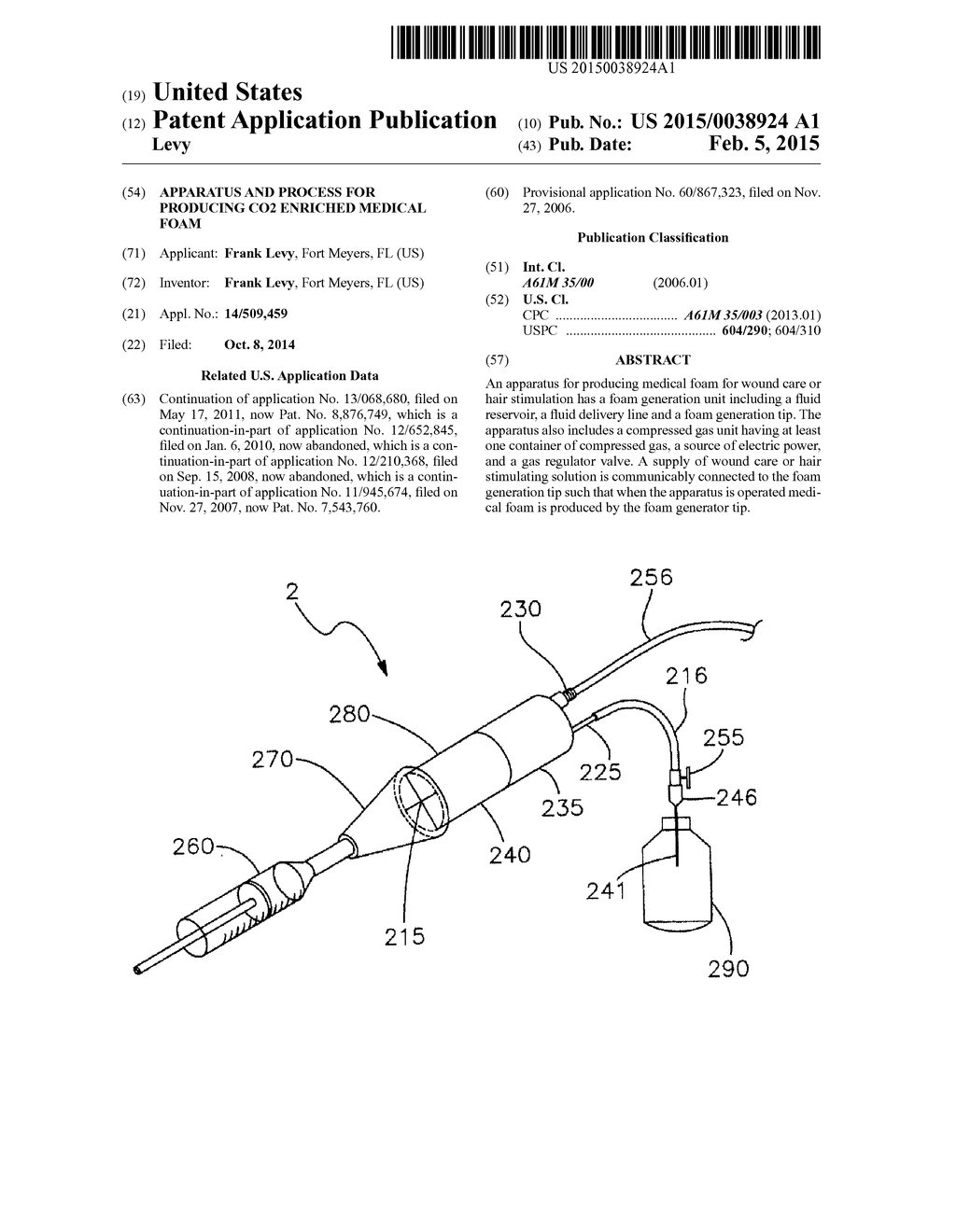 APPARATUS AND PROCESS FOR PRODUCING CO2 ENRICHED MEDICAL FOAM - diagram, schematic, and image 01