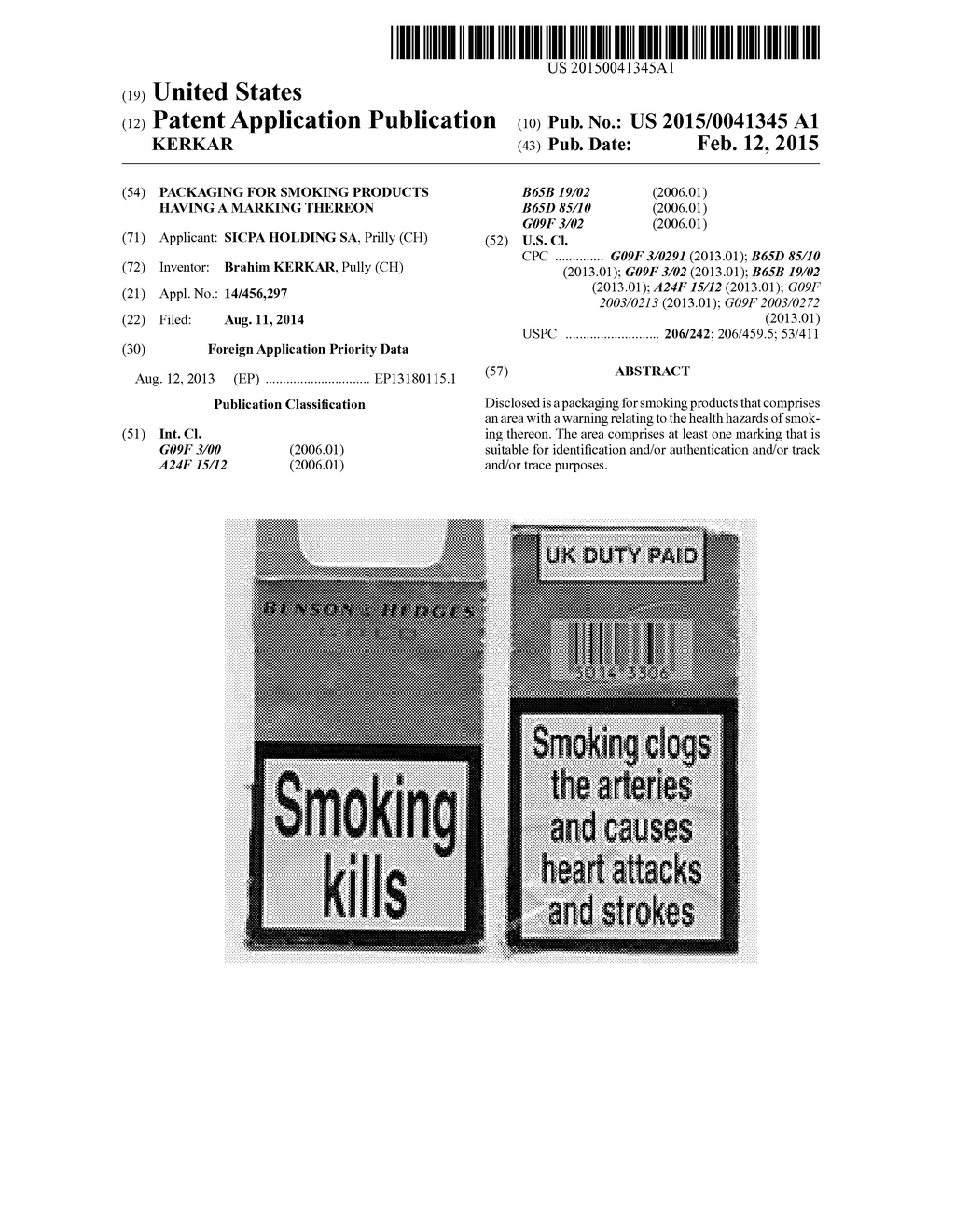 PACKAGING FOR SMOKING PRODUCTS HAVING A MARKING THEREON - diagram, schematic, and image 01