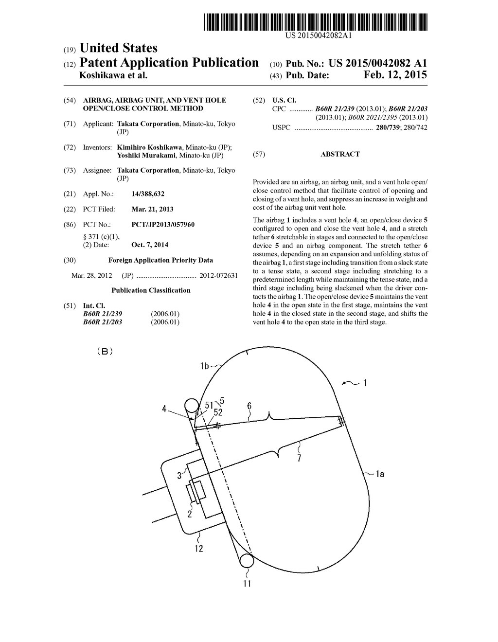 AIRBAG, AIRBAG UNIT, AND VENT HOLE OPEN/CLOSE CONTROL METHOD - diagram, schematic, and image 01