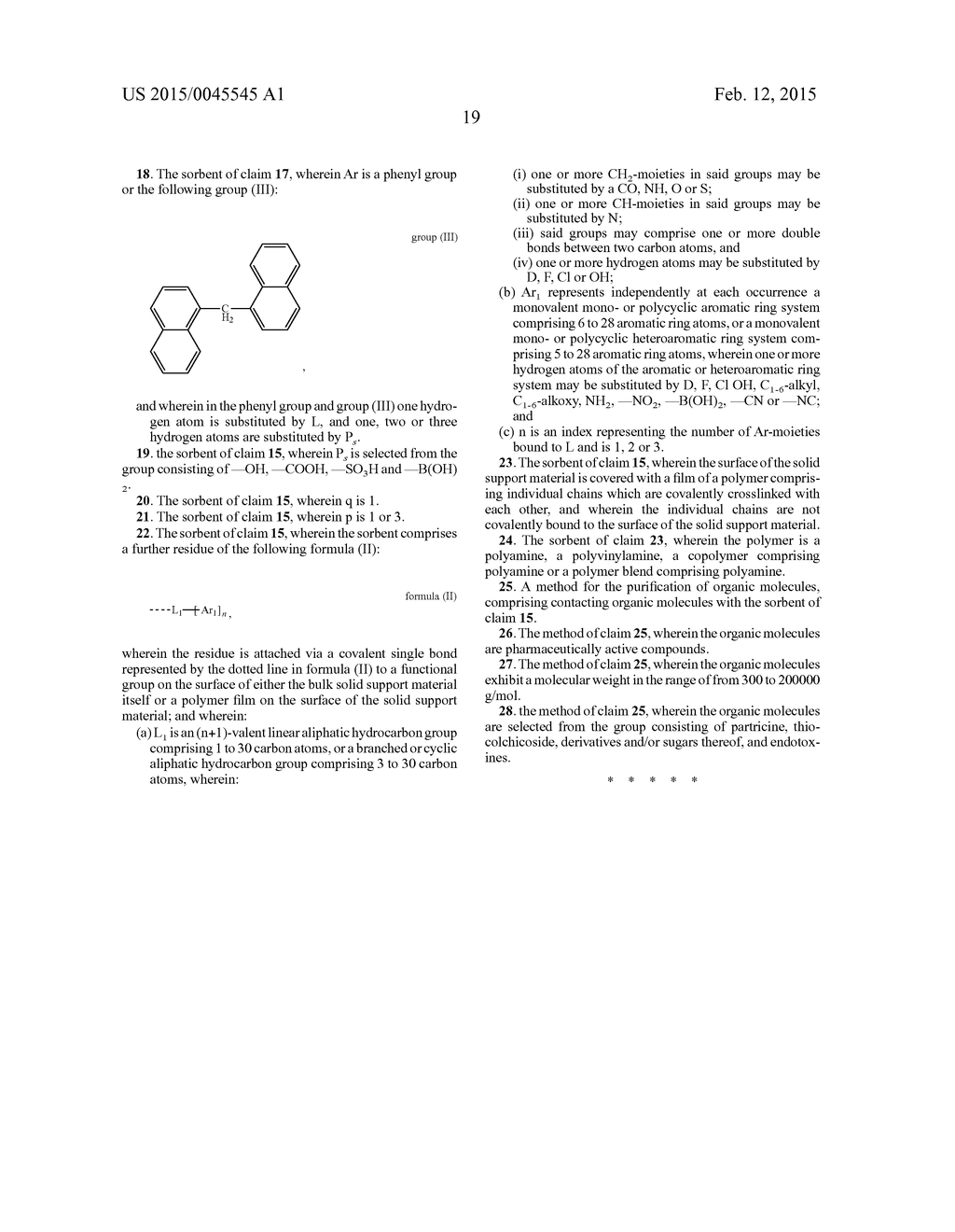 SORBENT COMPRISING ON ITS SURFACE AN AROMATIC RING SYSTEM HAVING AN     ANIONIC OR DEPROTONIZABLE GROUP FOR THE PURIFICATION OF ORGANIC MOLECULES - diagram, schematic, and image 26