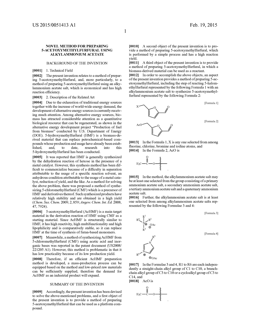 NOVEL METHOD FOR PREPARING 5-ACETOXYMETHYLFURFURAL USING ALKYLAMMONIUM     ACETATE - diagram, schematic, and image 02