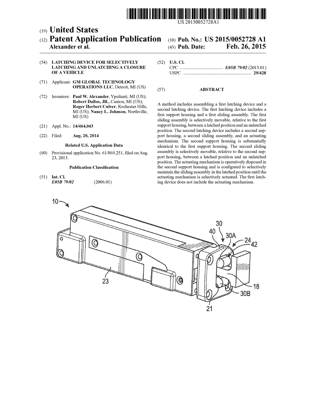 LATCHING DEVICE FOR SELECTIVELY LATCHING AND UNLATCHING A CLOSURE OF A     VEHICLE - diagram, schematic, and image 01