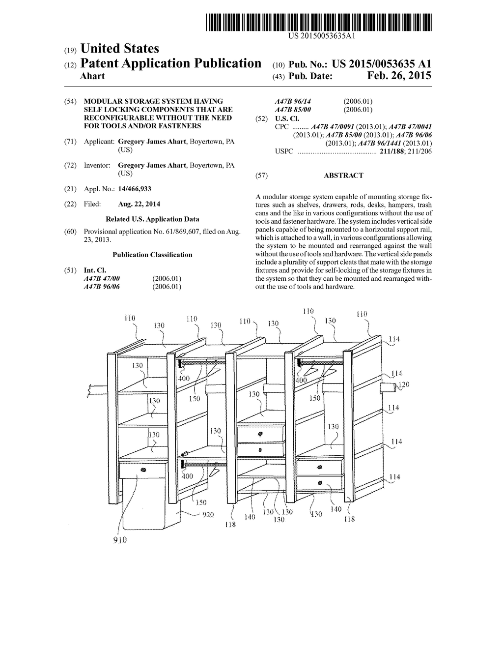 Modular Storage System having Self Locking Components that are     Reconfigurable without the need for Tools and/or Fasteners - diagram, schematic, and image 01