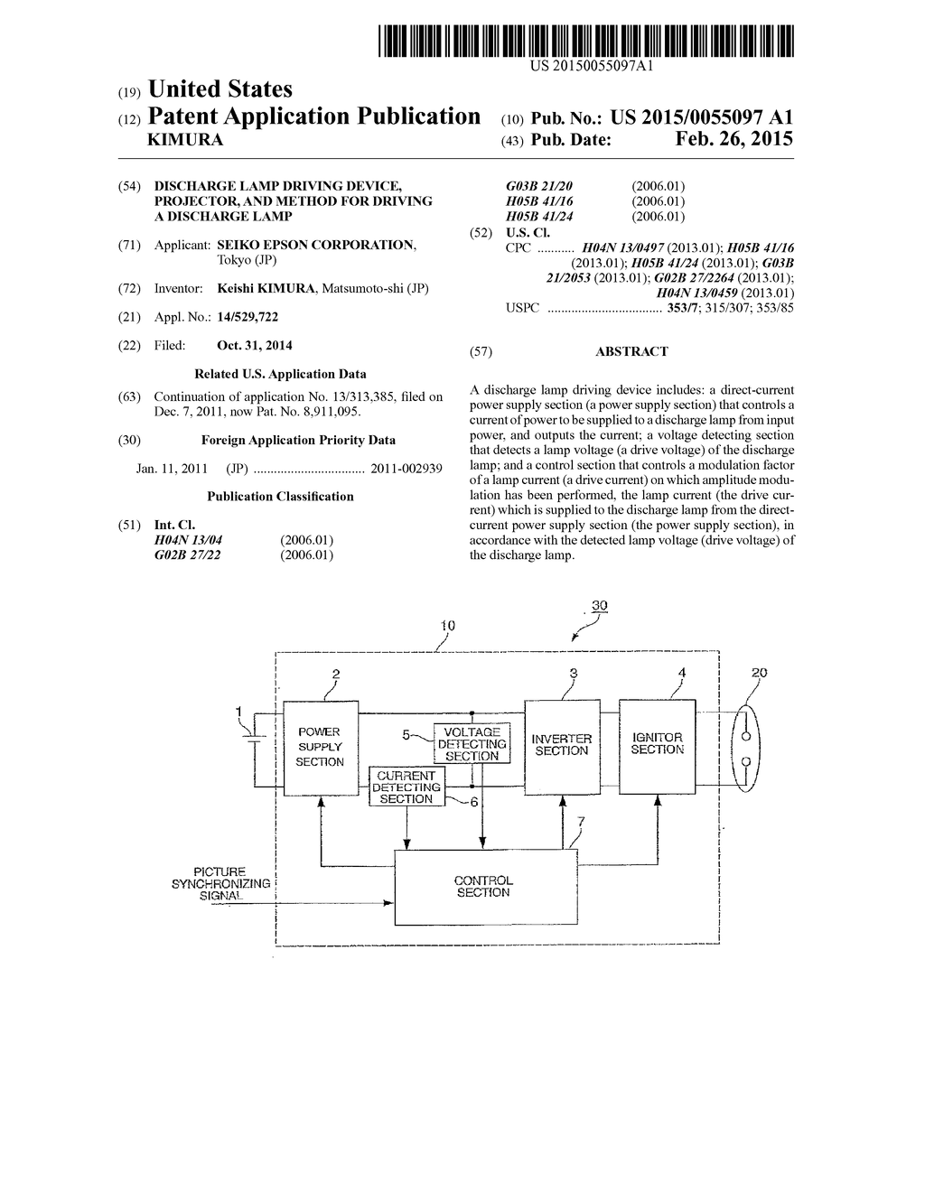 DISCHARGE LAMP DRIVING DEVICE, PROJECTOR, AND METHOD FOR DRIVING A     DISCHARGE LAMP - diagram, schematic, and image 01