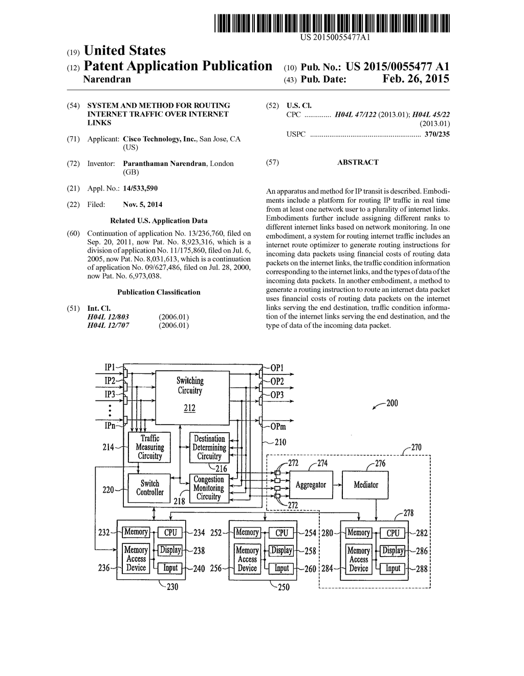 System and Method for Routing Internet Traffic Over Internet Links - diagram, schematic, and image 01