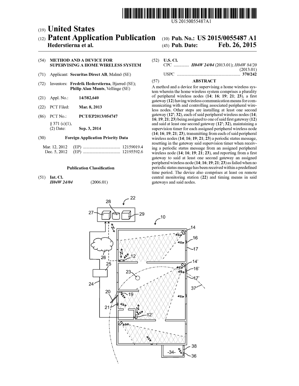 METHOD AND A DEVICE FOR SUPERVISING A HOME WIRELESS SYSTEM - diagram, schematic, and image 01