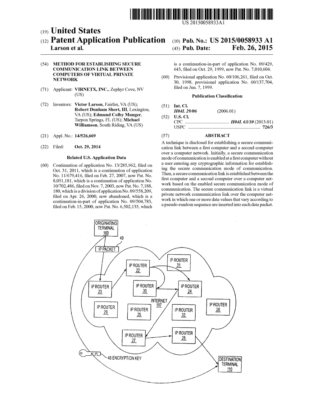 METHOD FOR ESTABLISHING SECURE COMMUNICATION LINK BETWEEN COMPUTERS OF     VIRTUAL PRIVATE NETWORK - diagram, schematic, and image 01