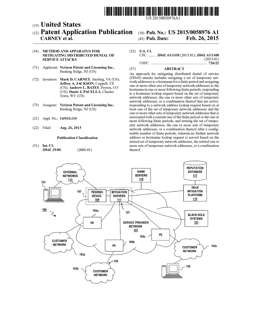 METHOD AND APPARATUS FOR MITIGATING DISTRIBUTED DENIAL OF SERVICE ATTACKS - diagram, schematic, and image 01