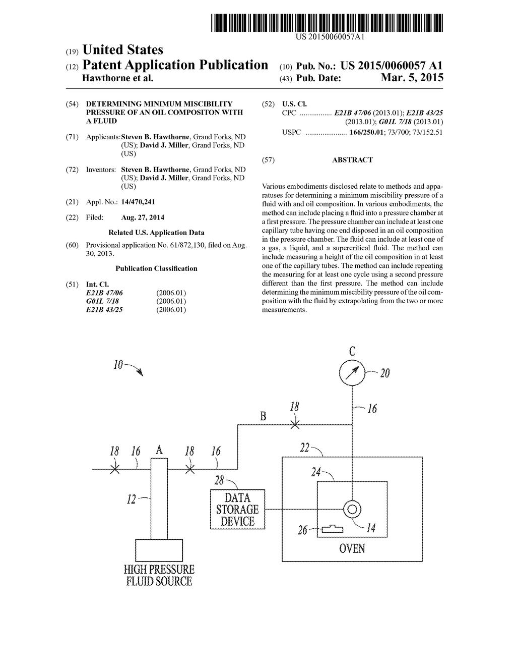 DETERMINING MINIMUM MISCIBILITY PRESSURE OF AN OIL COMPOSITON WITH A FLUID - diagram, schematic, and image 01