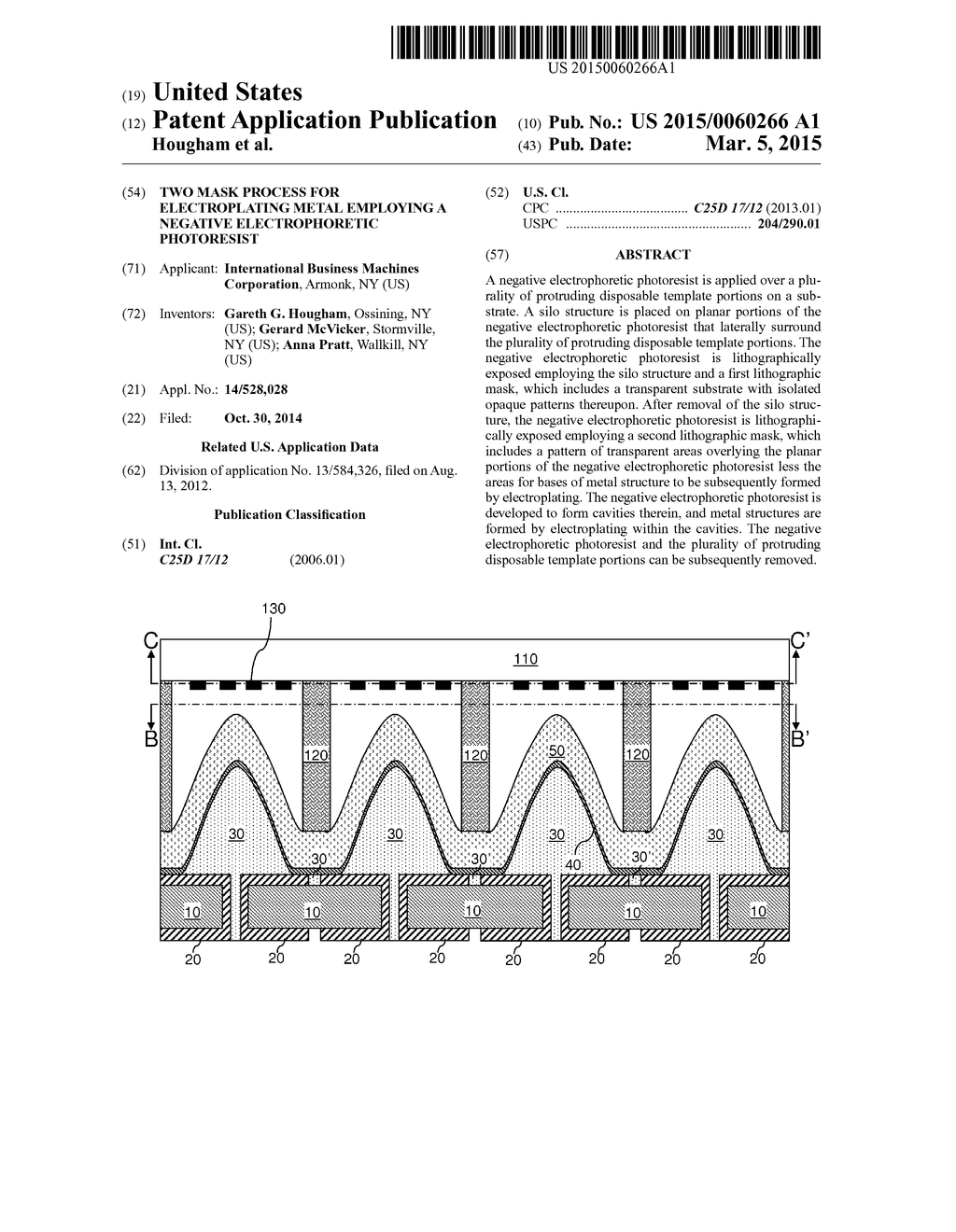 TWO MASK PROCESS FOR ELECTROPLATING METAL EMPLOYING A NEGATIVE     ELECTROPHORETIC PHOTORESIST - diagram, schematic, and image 01