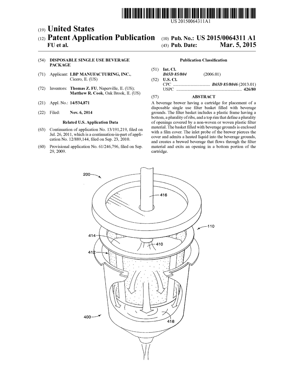 DISPOSABLE SINGLE USE BEVERAGE PACKAGE - diagram, schematic, and image 01