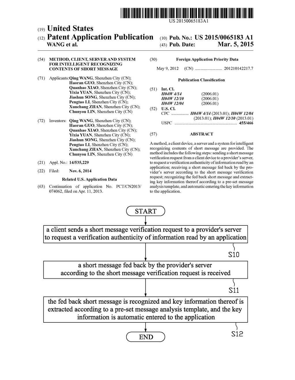 METHOD, CLIENT, SERVER AND SYSTEM FOR INTELLIGENT RECOGNIZING CONTENTS OF     SHORT MESSAGE - diagram, schematic, and image 01