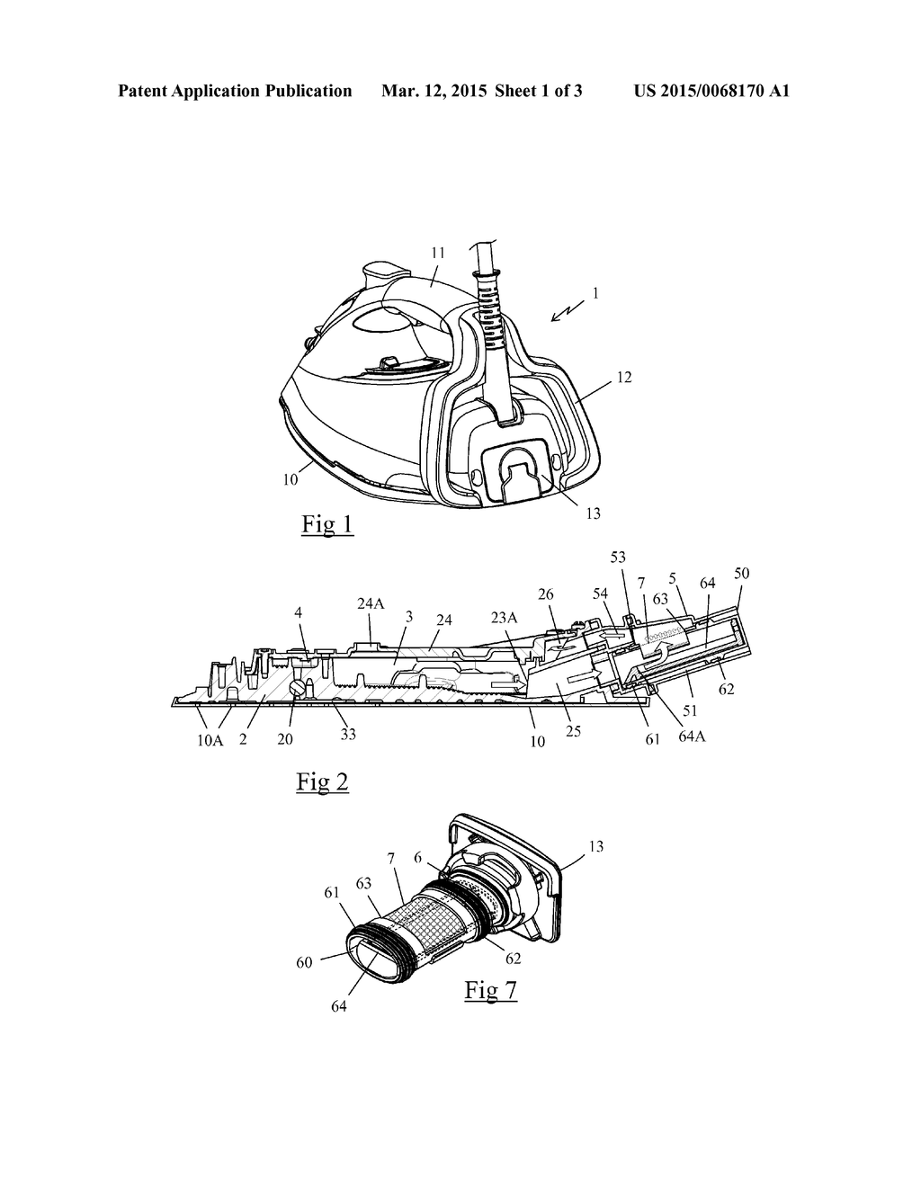 Household Appliance for Ironing with a Filter for Retaining Mineral     Particles Carried by the Steam - diagram, schematic, and image 02