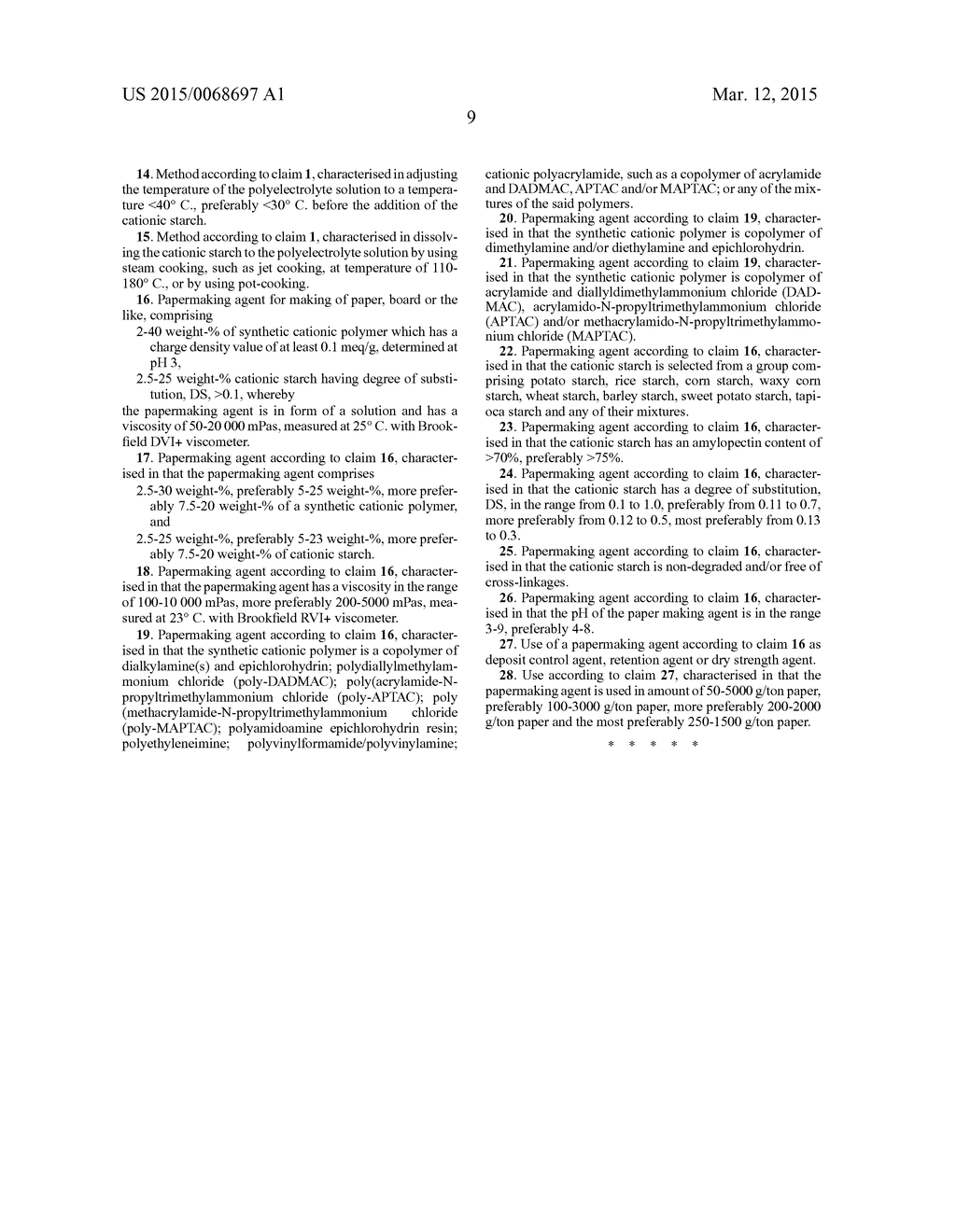 METHOD FOR DISSOLVING CATIONIC STARCH, PAPERMAKING AGENT AND ITS USE - diagram, schematic, and image 10