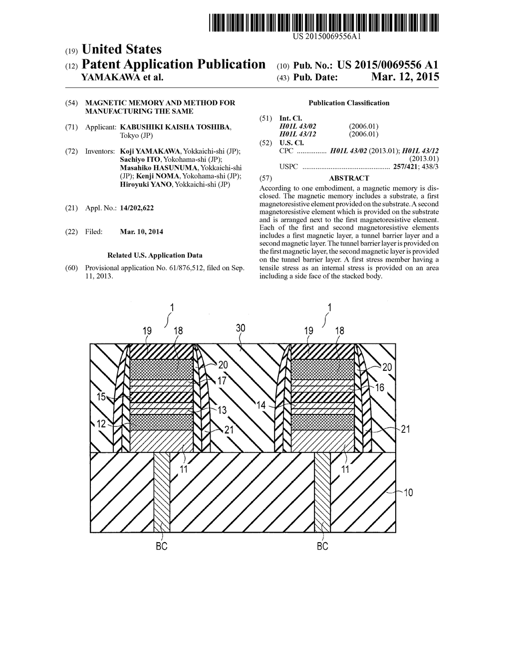 MAGNETIC MEMORY AND METHOD FOR MANUFACTURING THE SAME - diagram, schematic, and image 01