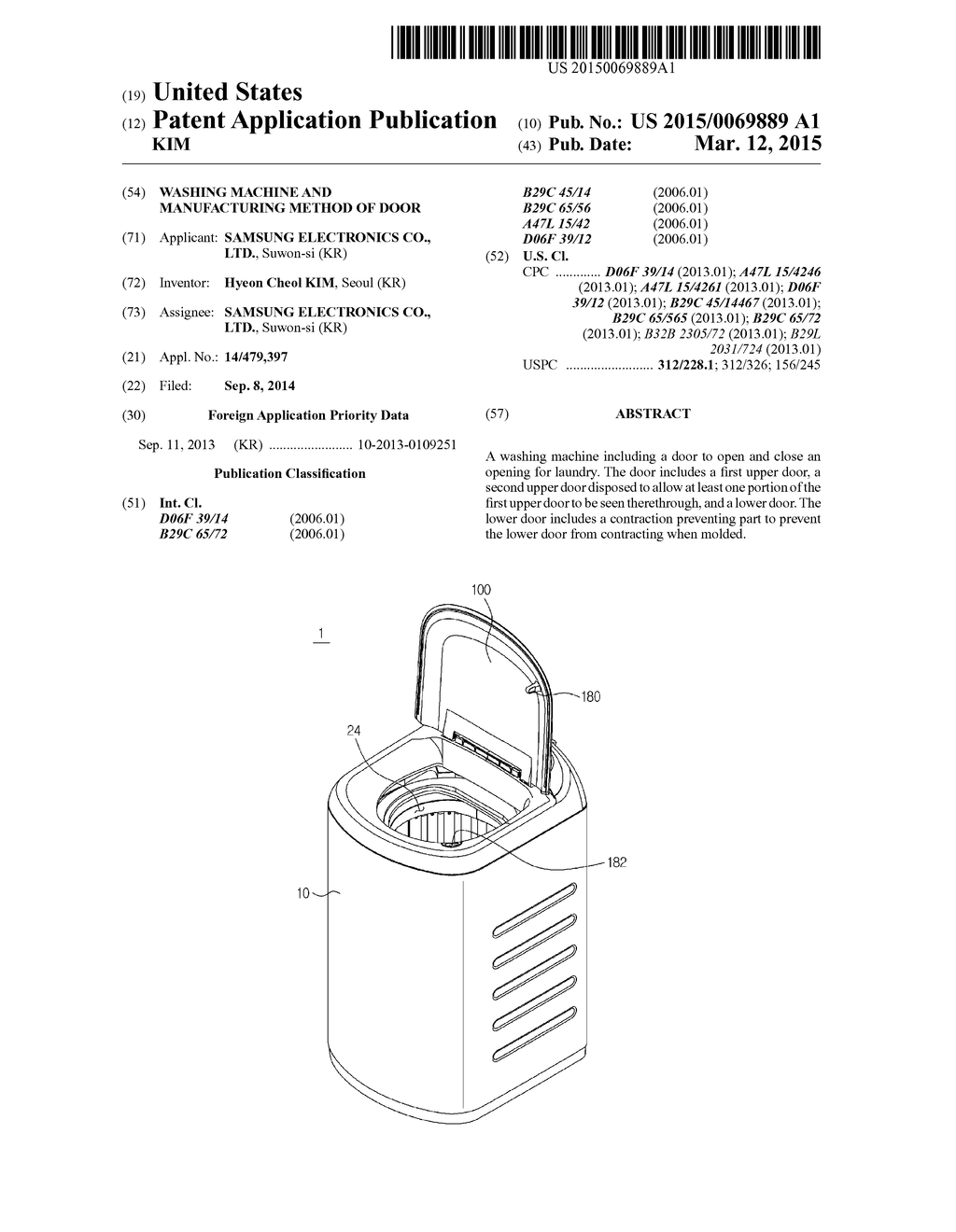 WASHING MACHINE AND MANUFACTURING METHOD OF DOOR - diagram, schematic, and image 01