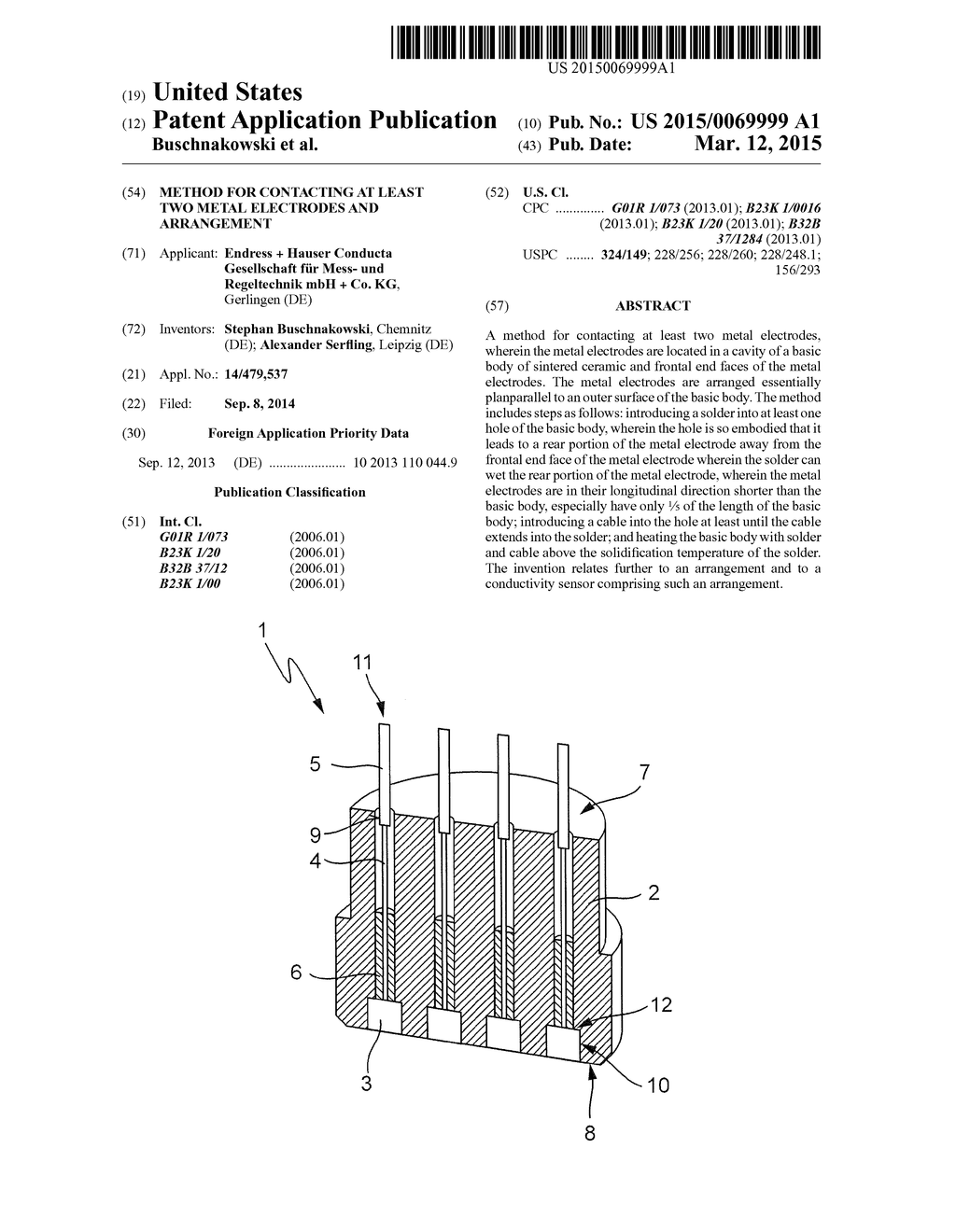 Method for Contacting at least Two Metal Electrodes and Arrangement - diagram, schematic, and image 01