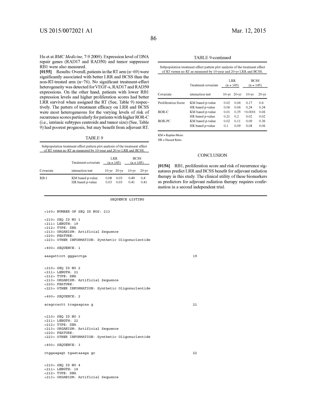 Methods and Kits for Predicting Outcome and Methods and Kits for Treating     Breast Cancer with Radiation Therapy - diagram, schematic, and image 104