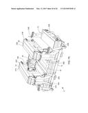 MACHINE FOR MANUFACTURING CONCRETE UWALL TYPE CONSTRUCTION BLOCKS BY     MOLDING EACH CONCRETE U-WALL CONSTRUCTION BLOCK FROM CONCRETE POURED     ABOUT A BLOCK CAGE MADE FROM REINFORCING MATERIAL WHILE SAID BLOCK CAGE     IS LOADED WITHIN SAID MACHINE diagram and image