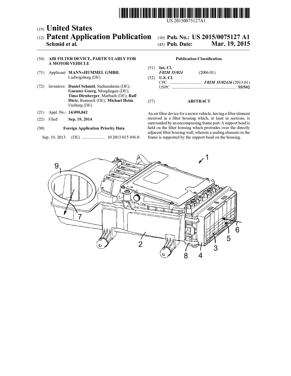 Air filter device, particularly for a motor vehicle - diagram, schematic, and image 01