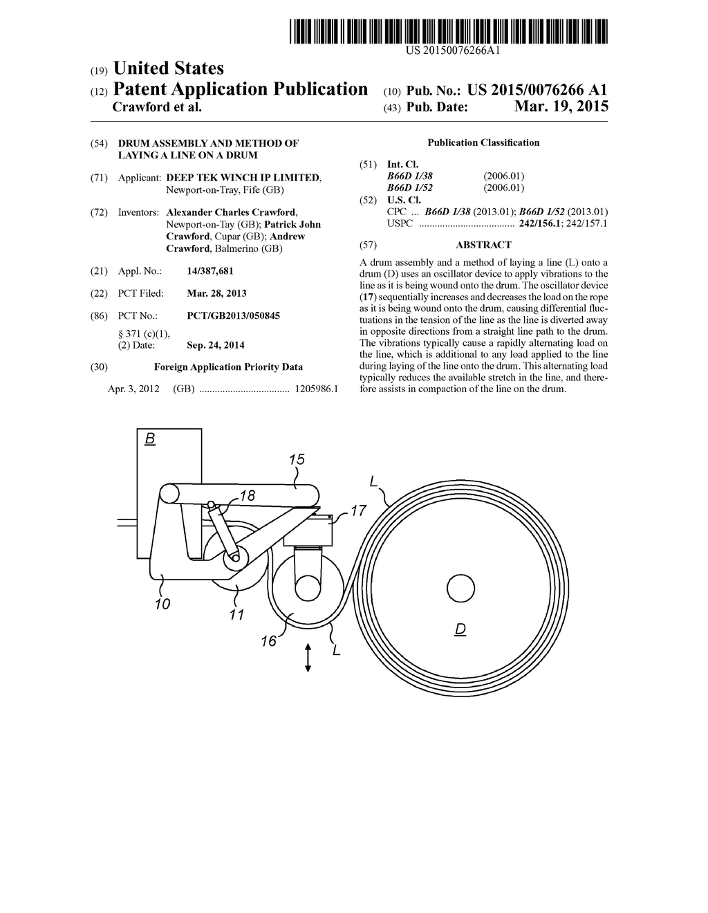 DRUM ASSEMBLY AND METHOD OF LAYING A LINE ON A DRUM - diagram, schematic, and image 01