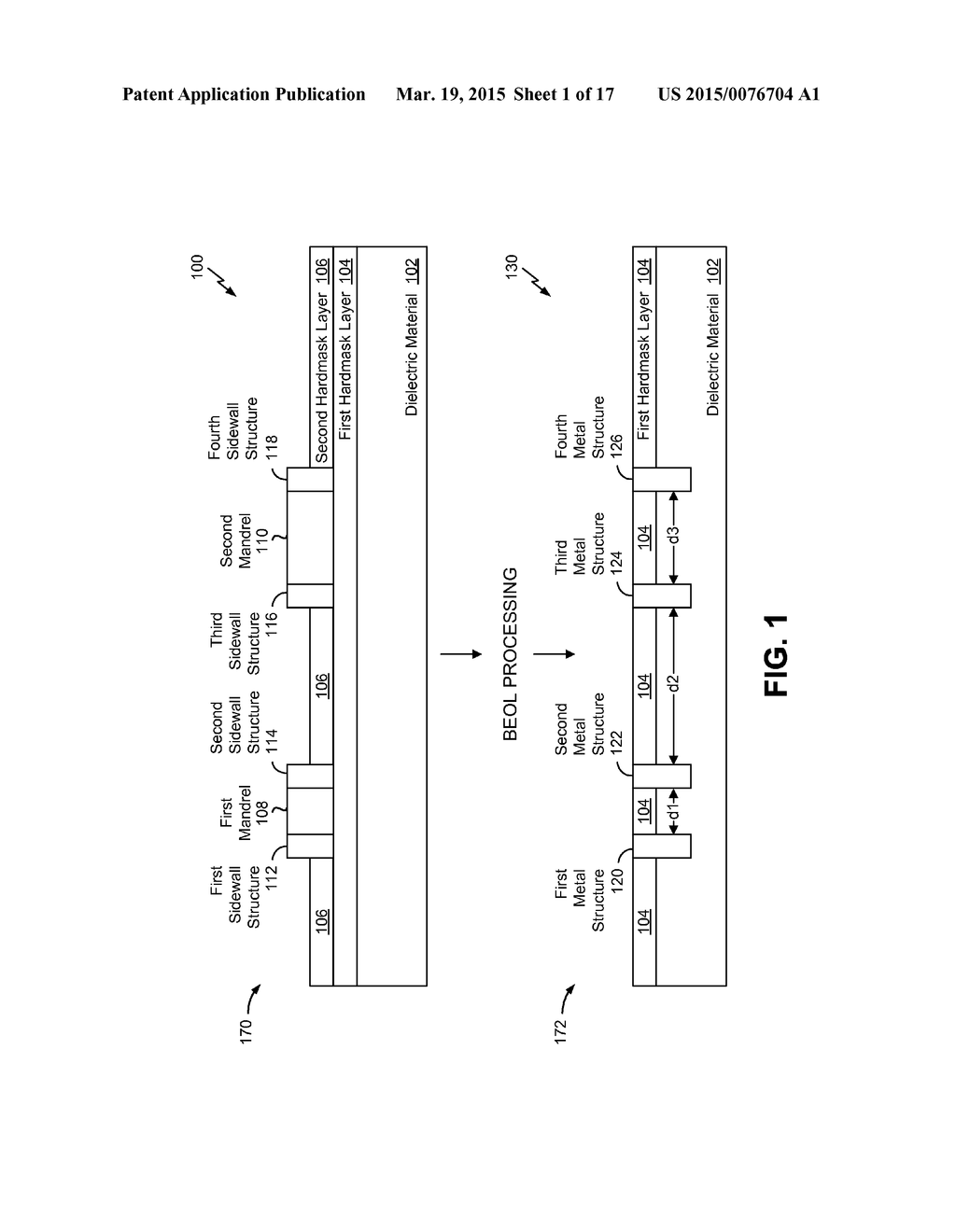 REVERSE SELF ALIGNED DOUBLE PATTERNING PROCESS FOR BACK END OF LINE     FABRICATION OF A SEMICONDUCTOR DEVICE - diagram, schematic, and image 02