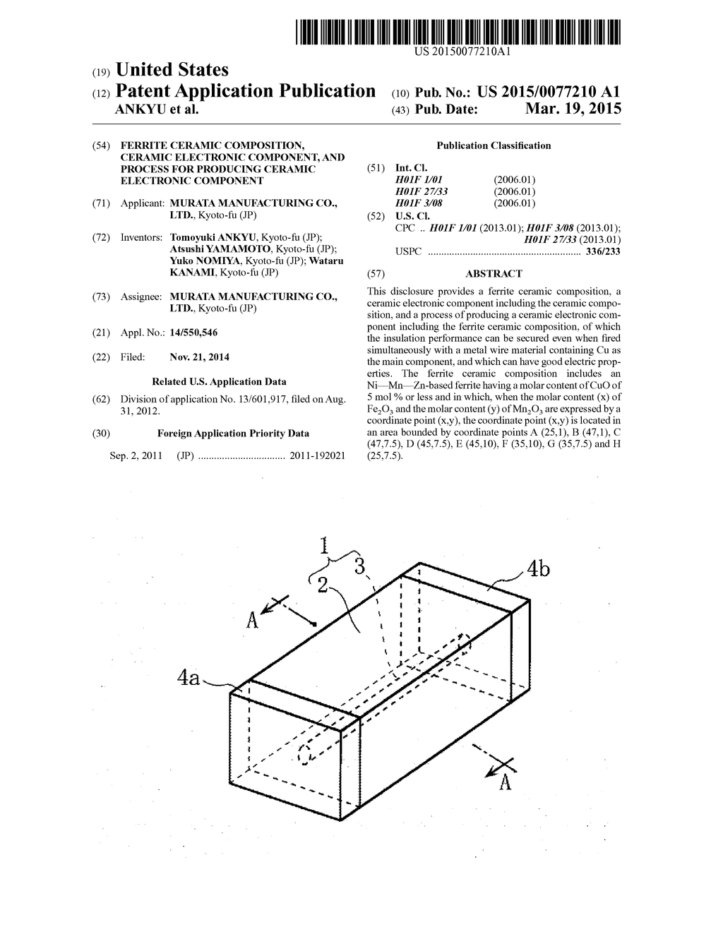 FERRITE CERAMIC COMPOSITION, CERAMIC ELECTRONIC COMPONENT, AND PROCESS FOR     PRODUCING CERAMIC ELECTRONIC COMPONENT - diagram, schematic, and image 01