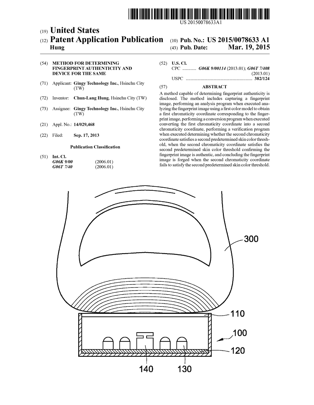 METHOD FOR DETERMINING FINGERPRINT AUTHENTICITY AND DEVICE FOR THE SAME - diagram, schematic, and image 01